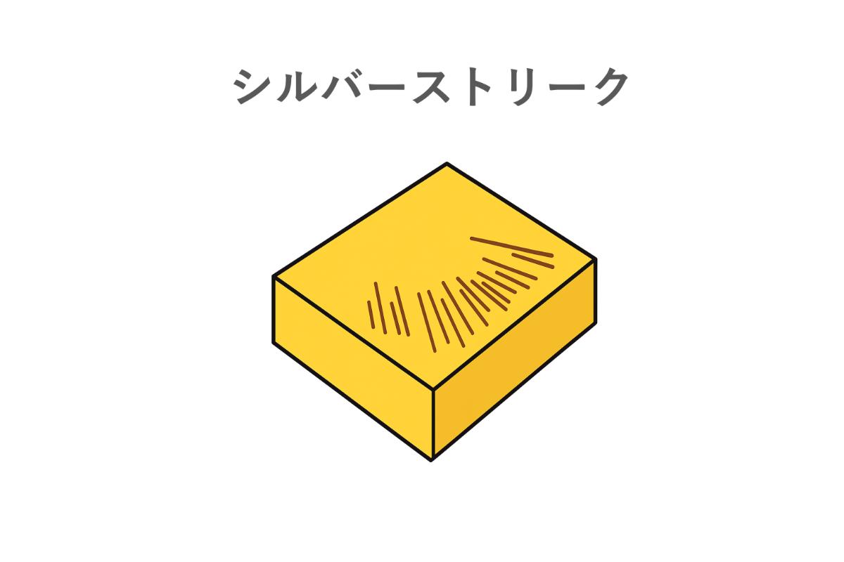 含まれた水分や揮発成分により発生したシルバーストリークの不良例